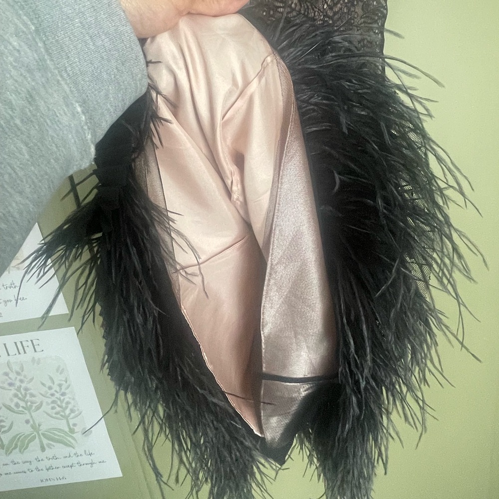 BCBGMaxAzria Black Lace and Feather Mini Dress - Picture 7 of 8